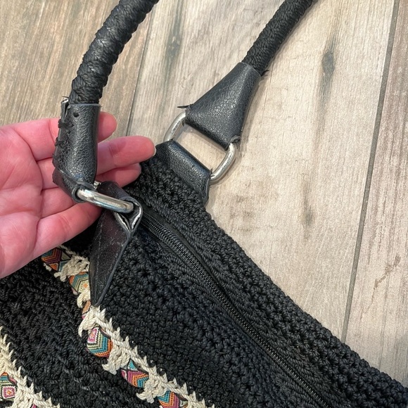 The SAK Cambria Black Multi Woven Boho Ribbon Crochet Tote Shoulder Bag - Picture 4 of 10